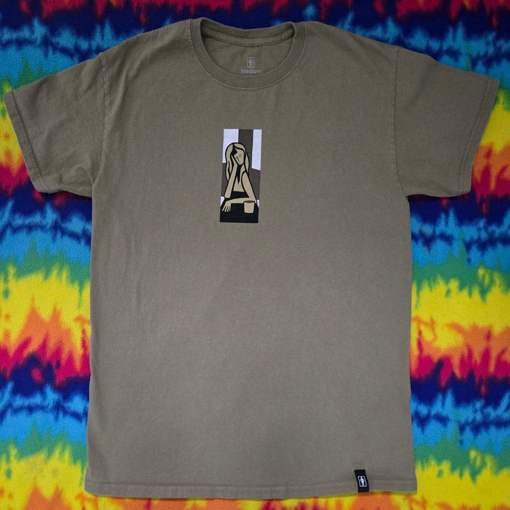 Girl Skateboards Mens Medium Olive Green "Contemplation" Graphic Shirt Skate Tee